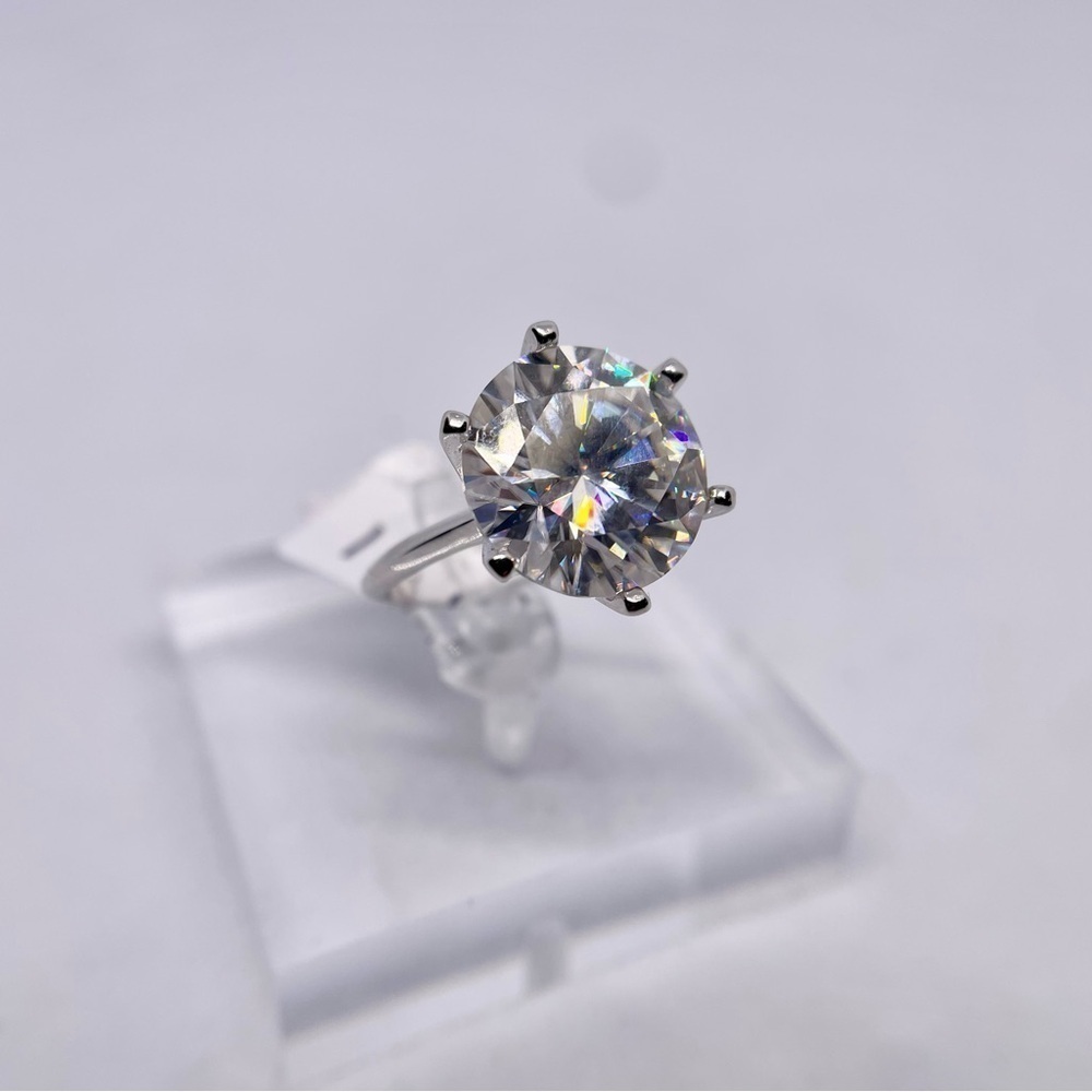 10 Carat Big Moissanite Ring Round Cut Solitaire Engagement Anniversary Size 8